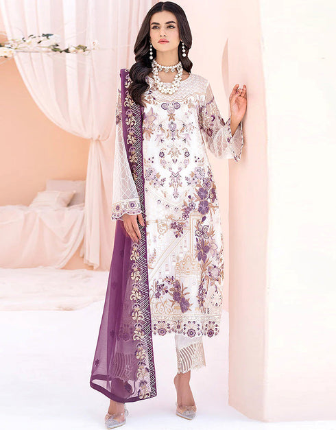 Designer Party Wear Faux Georgett Pakistani Suit Collection White Faux Georgette Pant Pakistani Suits Front View